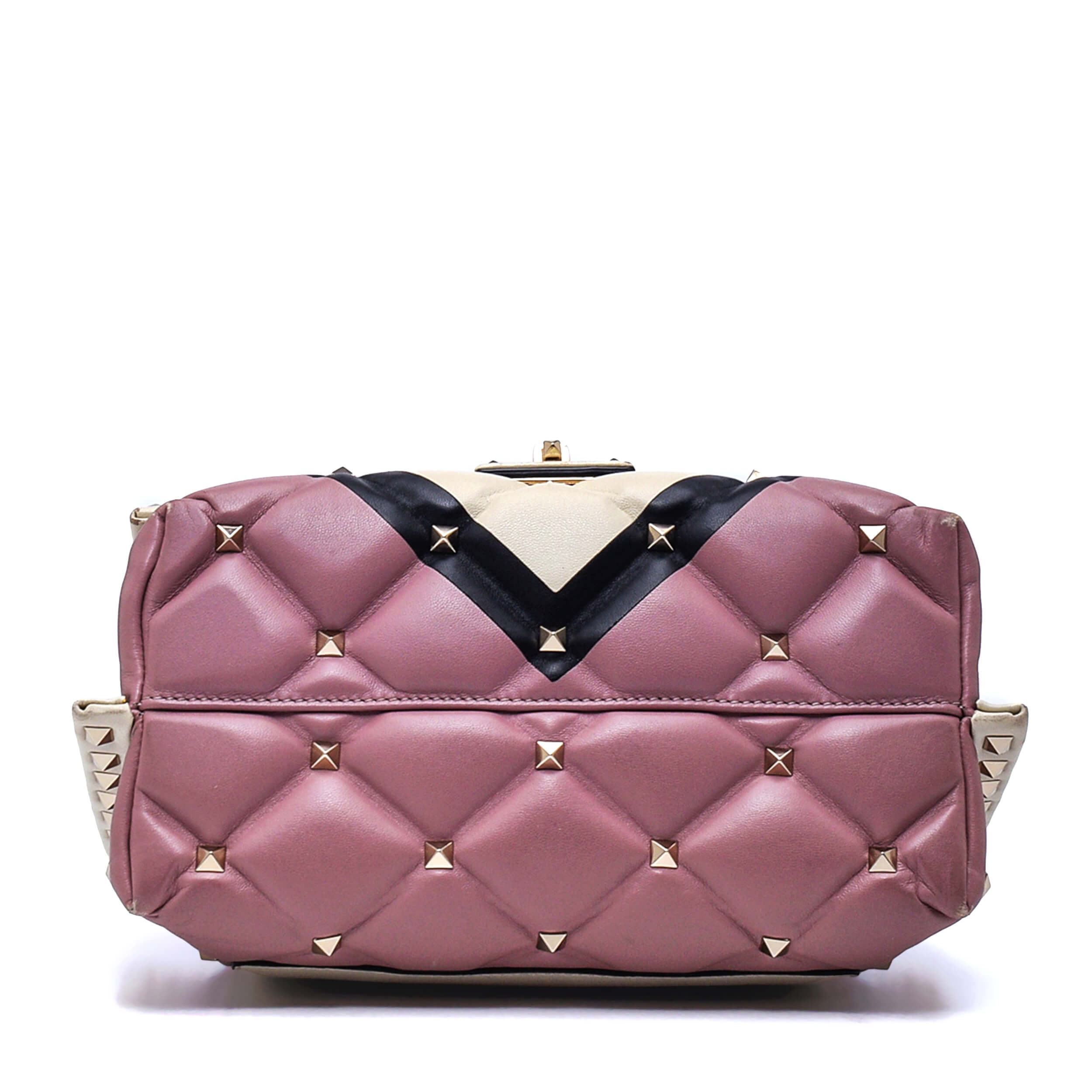 Valentino - Pink & Ivory Quilted Leather Medium Candystud Bag